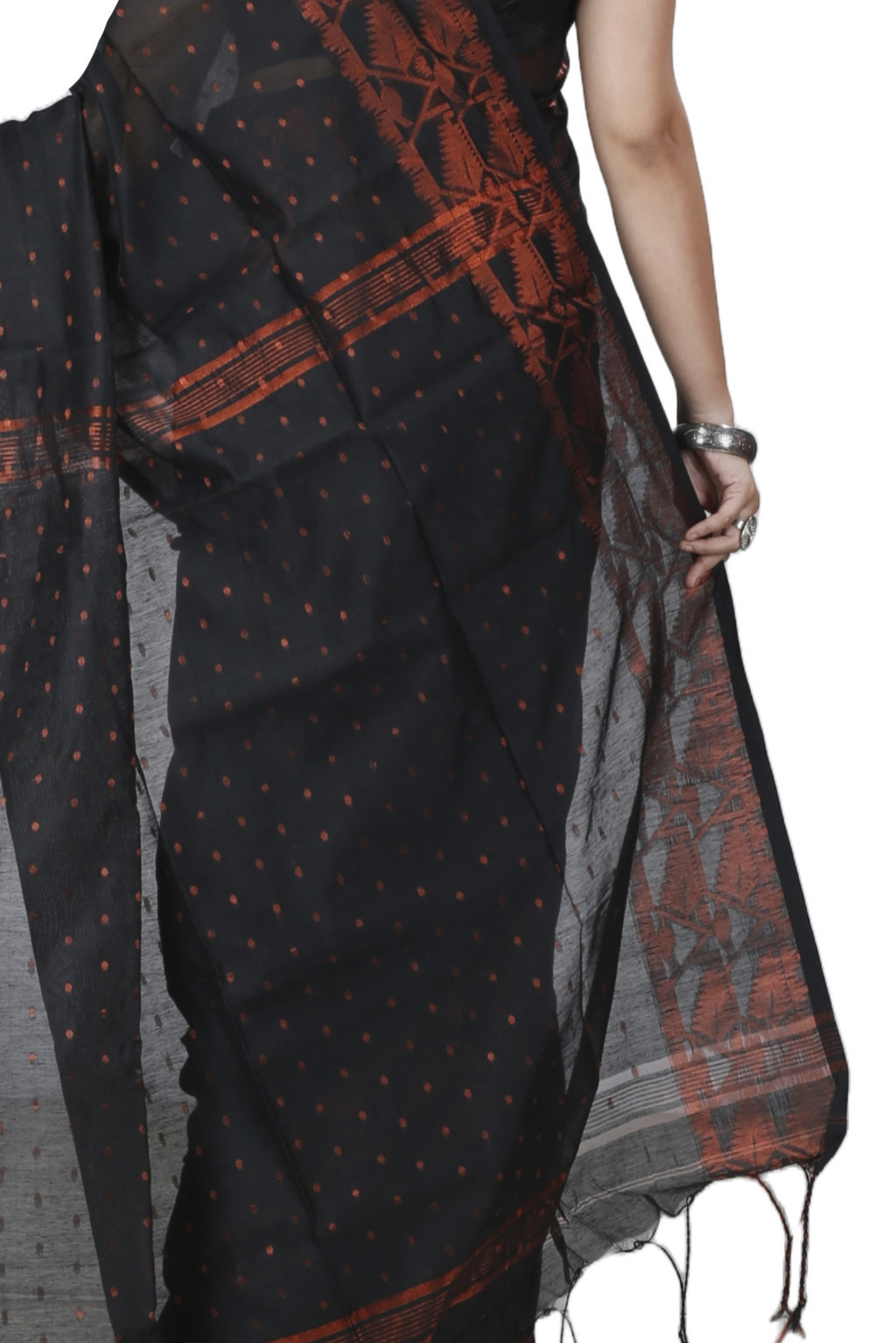 Black Blended Cotton Temo Hand Loom Saree (1264)